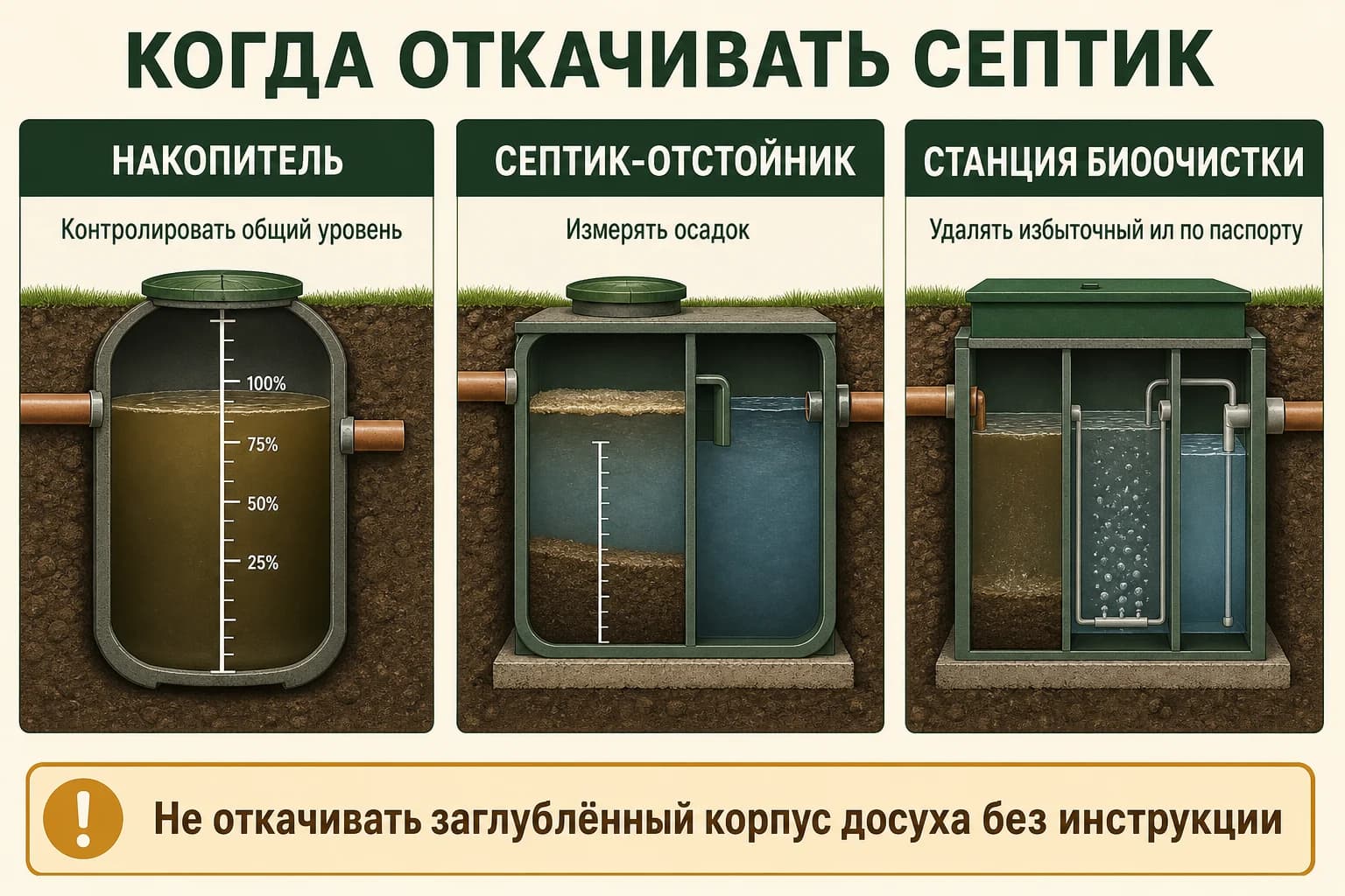 Разница между водой, осадком и избыточным илом перед откачкой