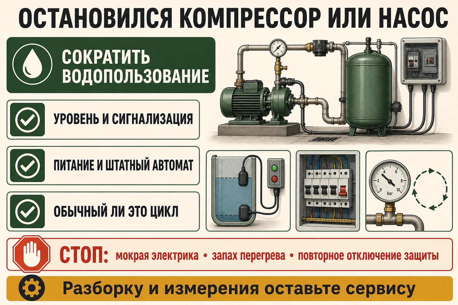 Безопасное дерево проверки компрессора и насоса септика