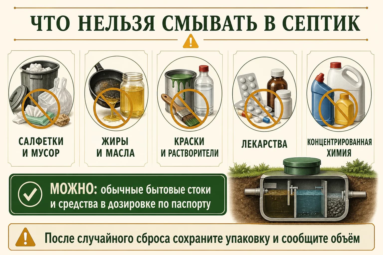 Русская памятка, что нельзя смывать в септик