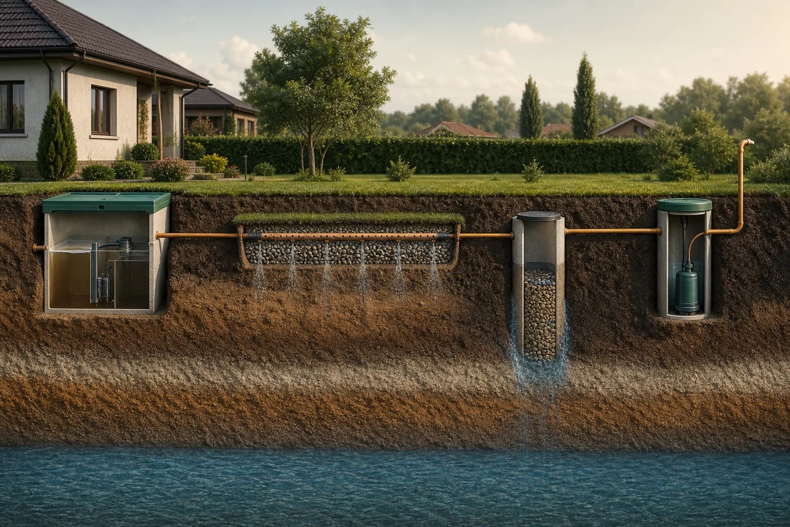 Частный дом и три варианта отвода воды после автономной канализации