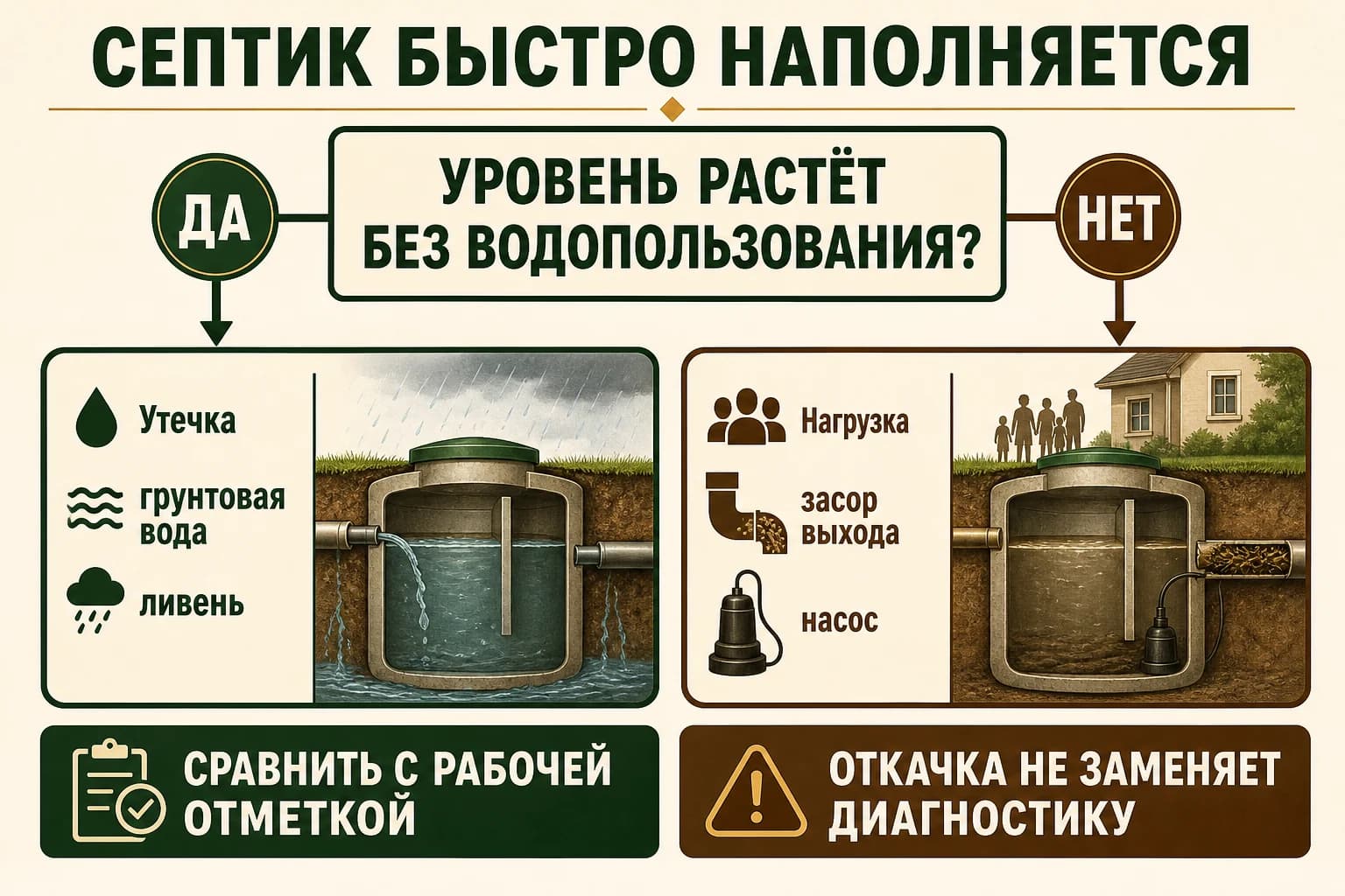 Дерево причин быстрого наполнения септика