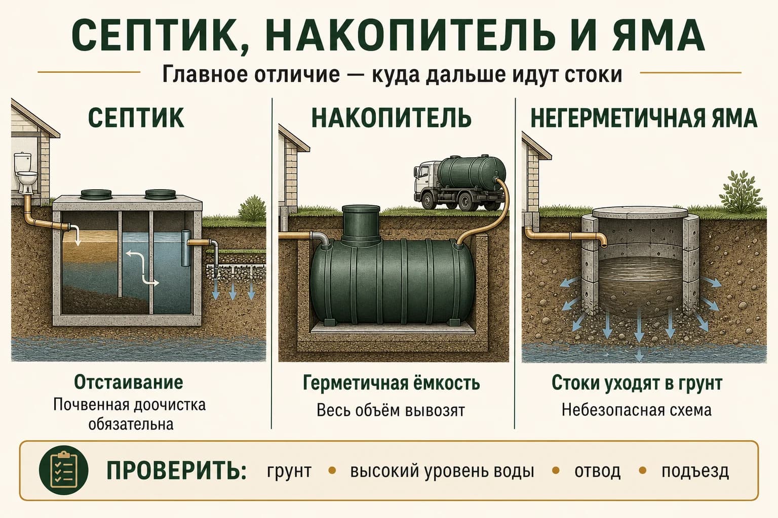 Сравнение септика, выгребной ямы и герметичного накопителя