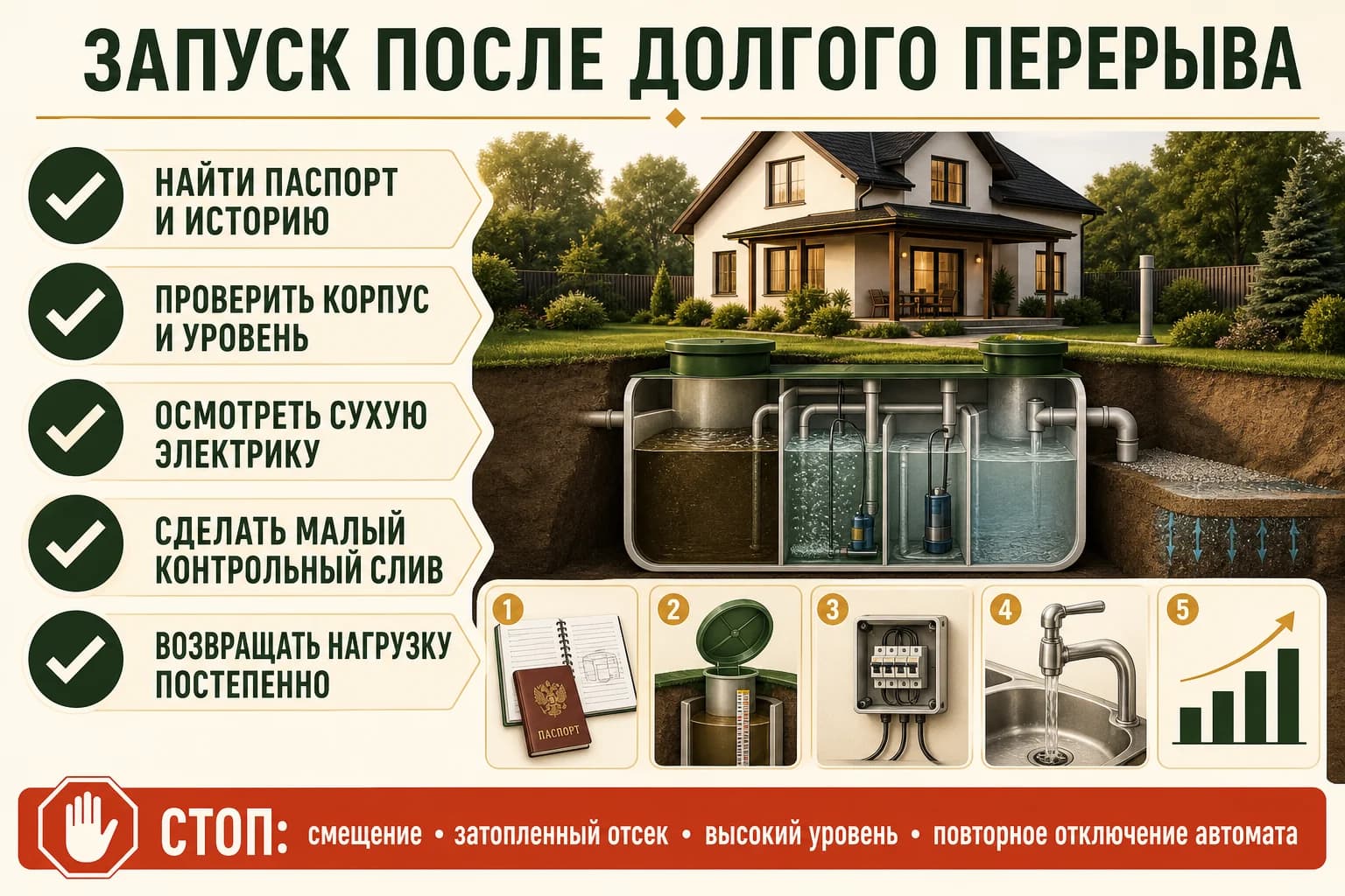 Чек-лист запуска септика после долгого перерыва