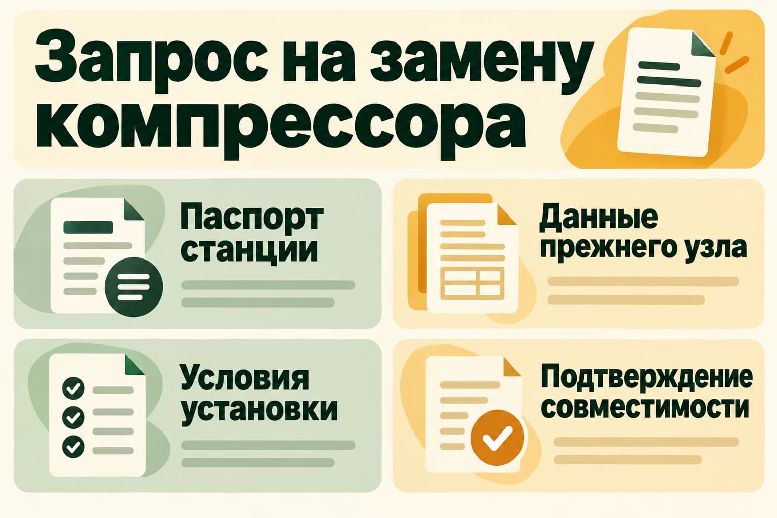 Четыре группы данных для согласования замены компрессора