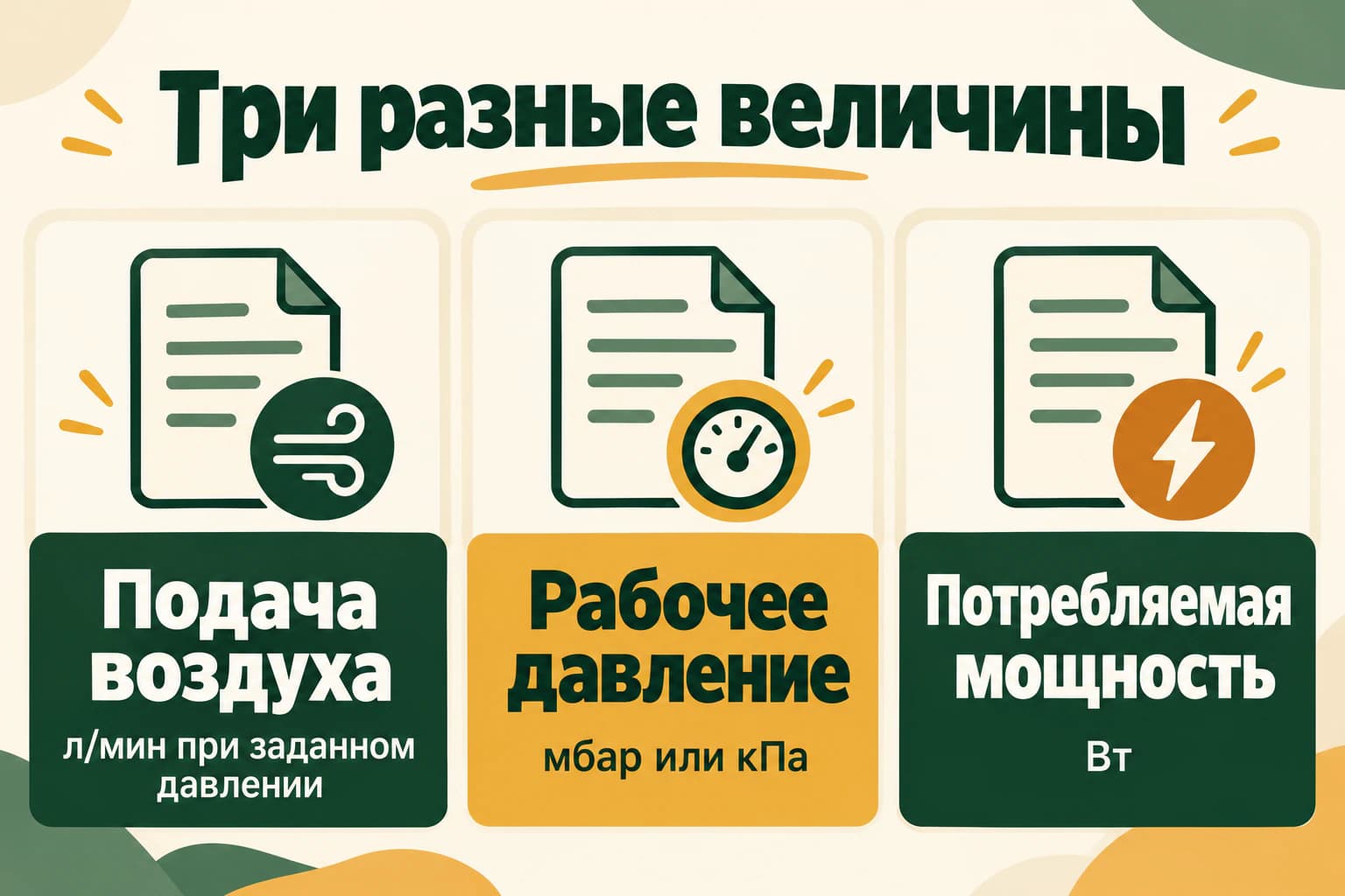 Три отдельные паспортные величины воздушного компрессора