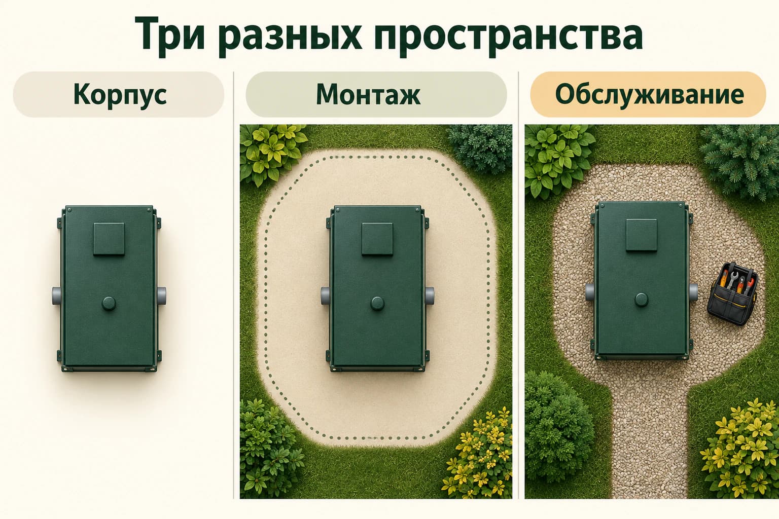 Три разных пространства, которые учитывают при размещении оборудования