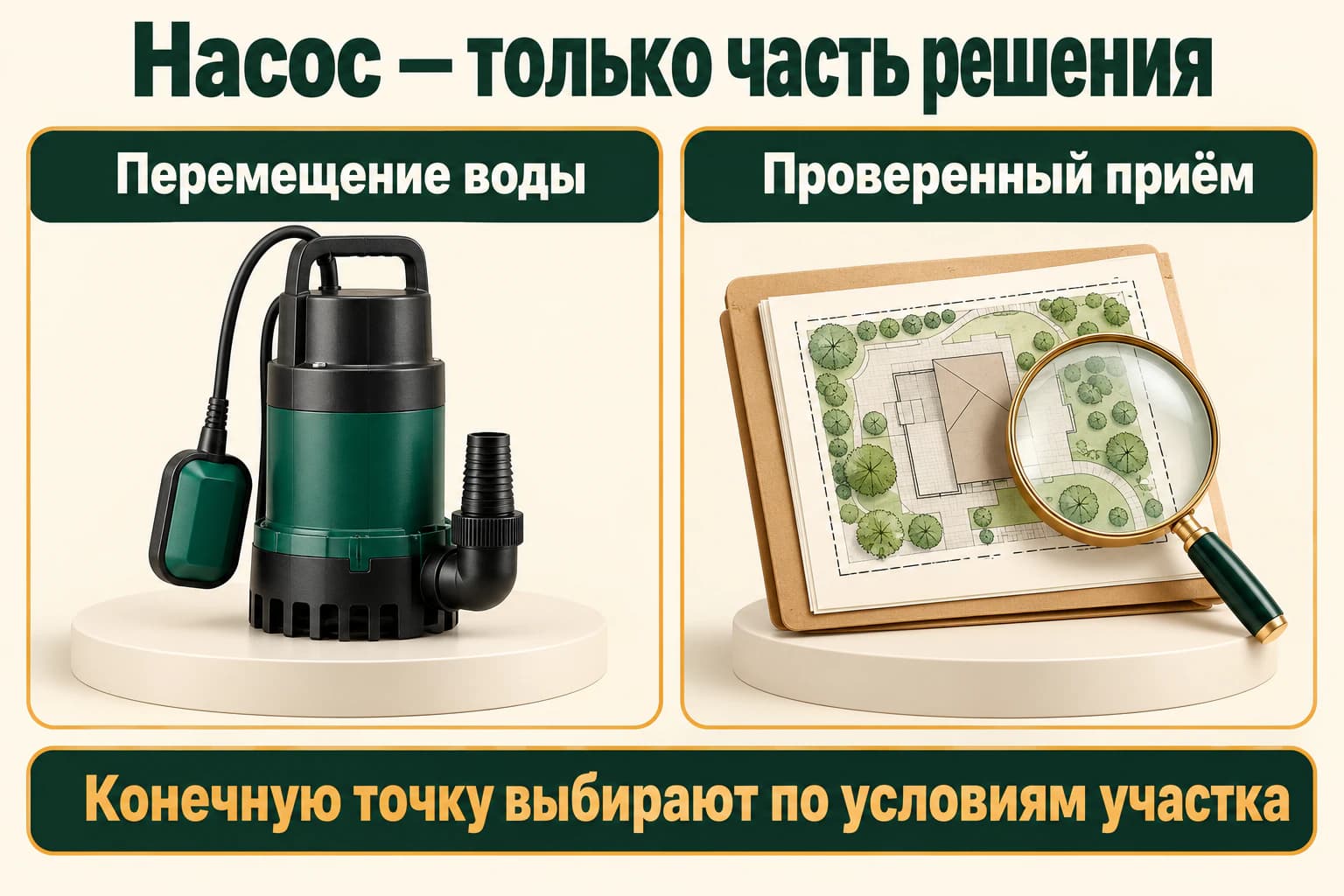 Насос перемещает воду; принимающее сооружение проверяют отдельно