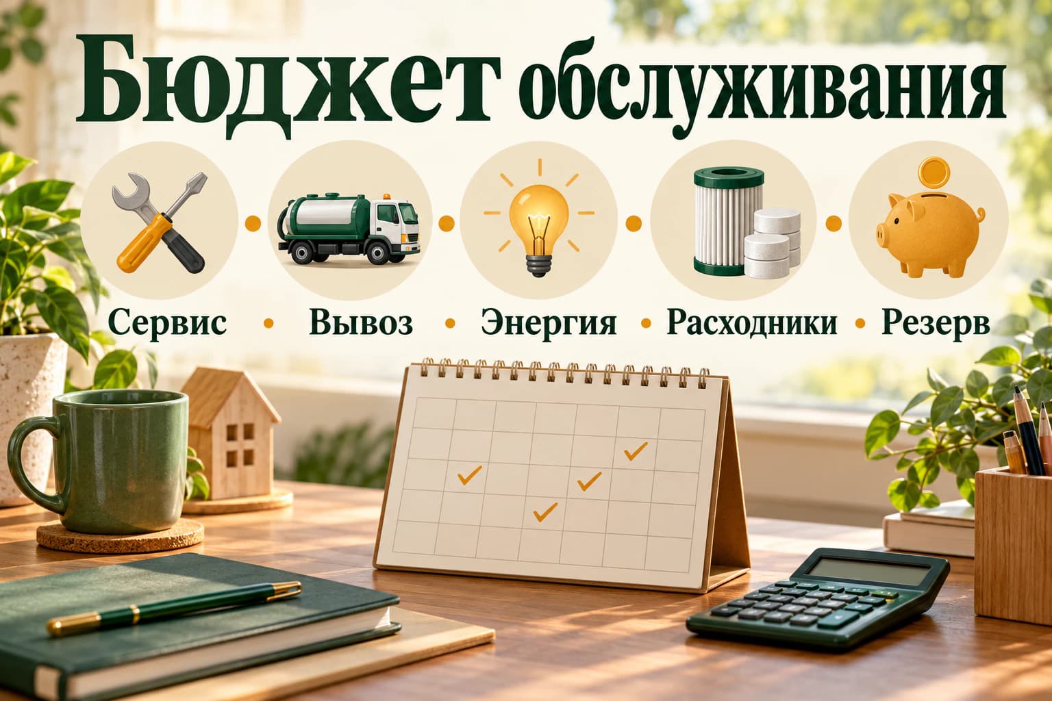 Бюджет обслуживания. Сервис • Вывоз • Энергия • Расходники • Резерв