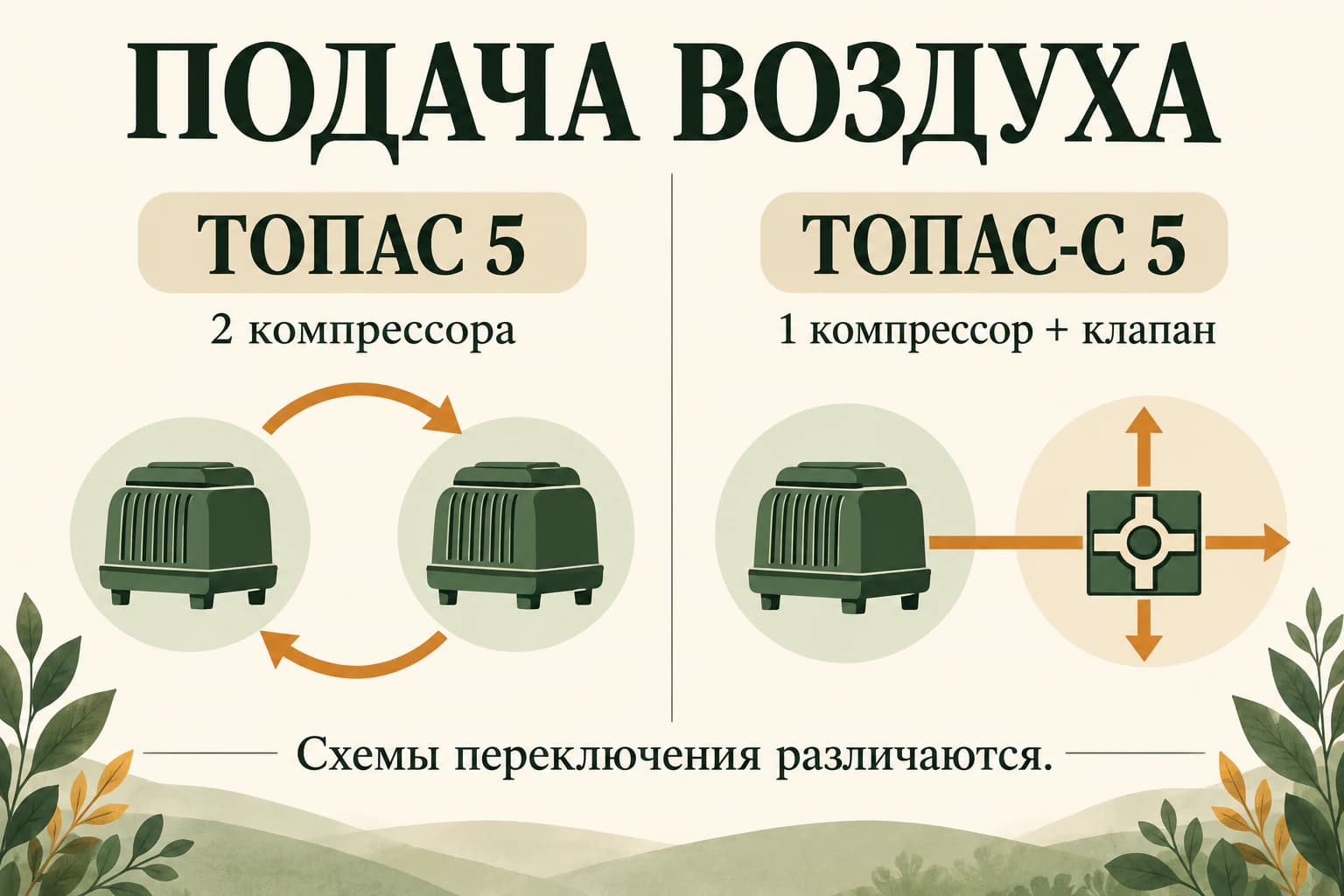 Различие воздушного оборудования ТОПАС 5 и ТОПАС-С 5