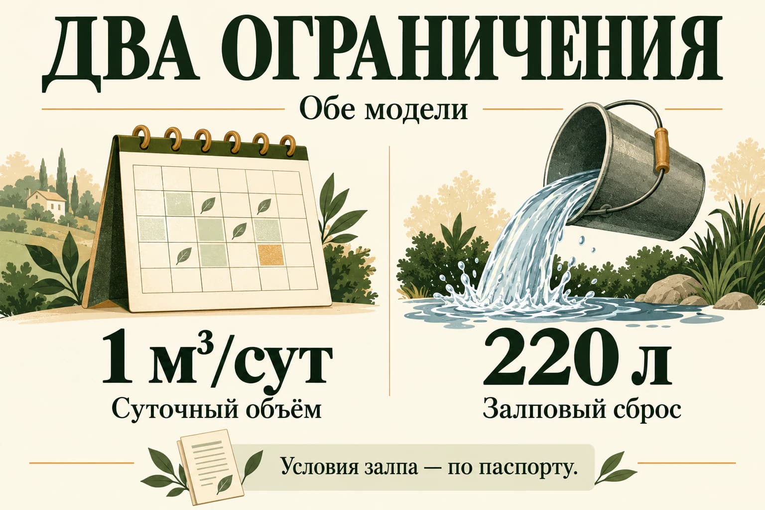 Суточная нагрузка и залповый сброс двух стандартных моделей